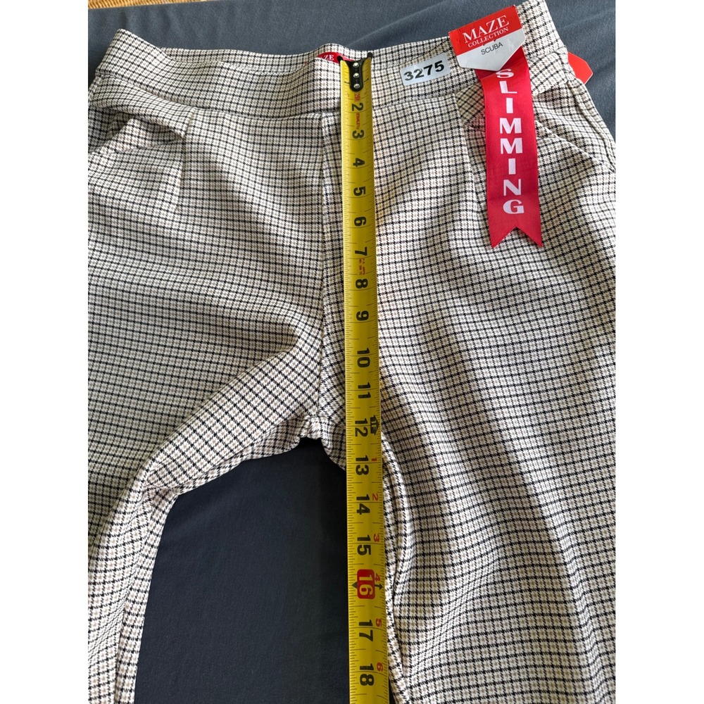 Maze Collection Scuba Slimming Plaid Pull On Pants Tan Black Size L - Picture 5 of 7